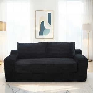 English Elm Loveseat Convertible Sofa Bed with Memory Foam & Steel Frame, No Assembly, Corduroy Comfort Black W3561P324174