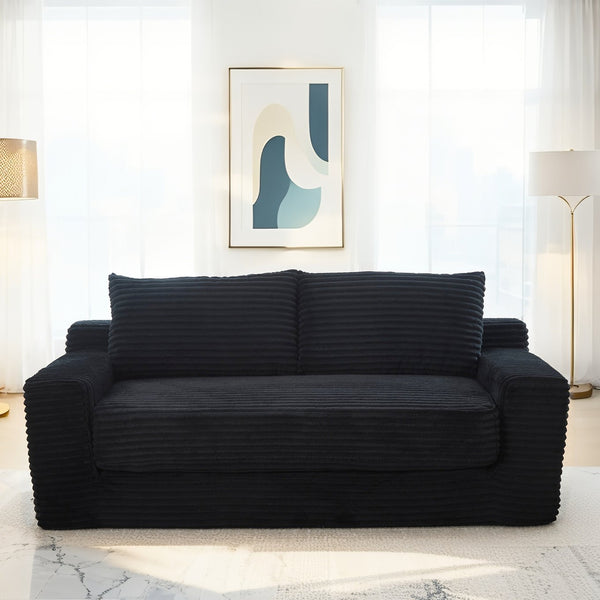 English Elm Loveseat Convertible Sofa Bed with Memory Foam & Steel Frame, No Assembly, Corduroy Comfort Black W3561P324174