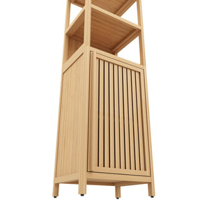 English Elm Storage Tall Slim Cabinet Bamboo Linen Tower with Shutter Door, 3-Tier Shelves, Humidity-Resistant Freestanding Organizer W2207P198058