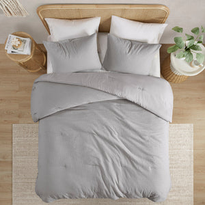 JLA Home Comfort Spaces - Waffle waffle-weave textured duvet cover set for all-season comfort, breathable softness, fade-resistant finish Light Grey AM12-0043