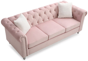 English Elm Raisa Velvet Tufted Sofa with Jeweled Buttons, Nailhead Accents, Pocketed Coil Cushions & Pillows Pink 15 L x 26 W x 34 H B078S00105