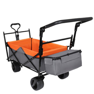 English Elm With Canopy and Steel Frame Collapsible Wagon All-terrain Heavy Duty Outdoor Cart W2932P326776