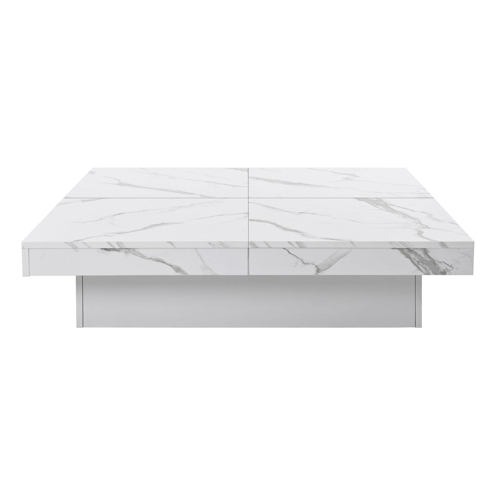 English Elm Square Marble Veneer Coffee Table with Sliding Top Storage, Modern White 39.4" Chic Centerpiece for Living Room WF322094AAK