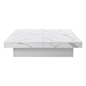 English Elm Square Marble Veneer Coffee Table with Sliding Top Storage, Modern White 39.4" Chic Centerpiece for Living Room WF322094AAK