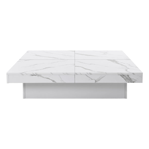 English Elm Square Marble Veneer Coffee Table with Sliding Top Storage, Modern White 39.4" Chic Centerpiece for Living Room WF322094AAK
