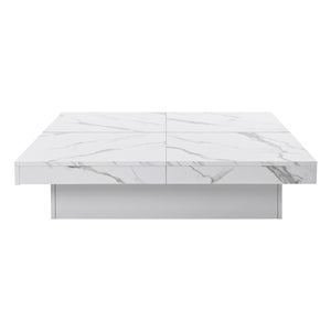 English Elm Square Marble Veneer Coffee Table with Sliding Top Hidden Storage Pedestal Base White N735P388120K