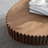 English Elm Modern Handcraft Drum Coffee Table Length 43.7 Inch Ellipse Coffee Table For Living Room,Oval Small Coffee Table With Sturdy Pedestal,Walnut Mdf