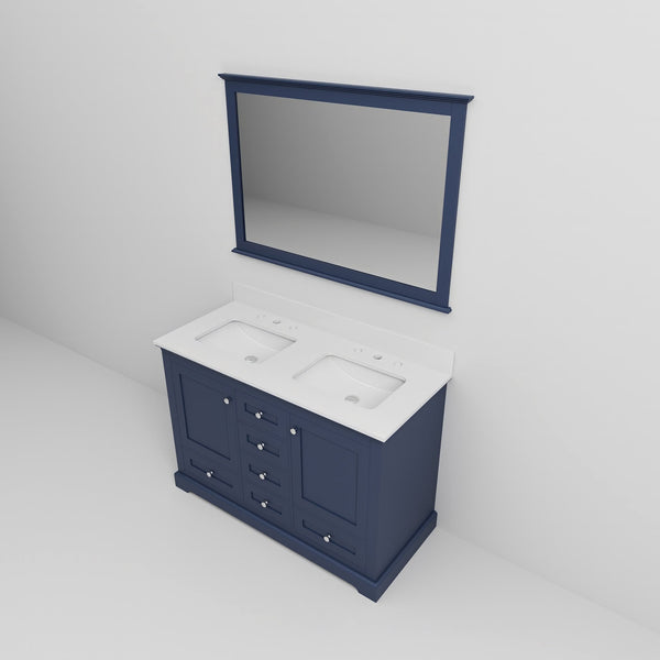 English Elm Navy Double Bath Vanity 48" W x 22" D with White Quartz Top, Soft-Close Storage & 46" Mirror B2731S00645