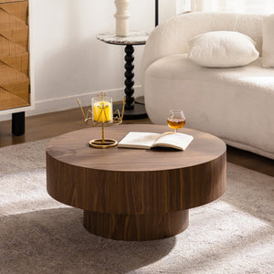 English Elm Round Wood 30.51 inch Walnut Coffee Table — Vintage MDF, Sturdy, Easy Assembly, Waterproof Finish W3081P315307