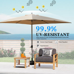 English Elm Rectangle Patio Umbrella with Crank Lift and Tilt, UV-Resistant 180G Polyester Canopy, Ventilated Shade (Base Not Included) Beige W1859P353593