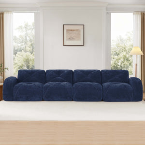 English Elm 140''soft Velvet Modular Cloud Sofa Tufted Plush Seating for Living Room or Home Theater Blue W714S01622