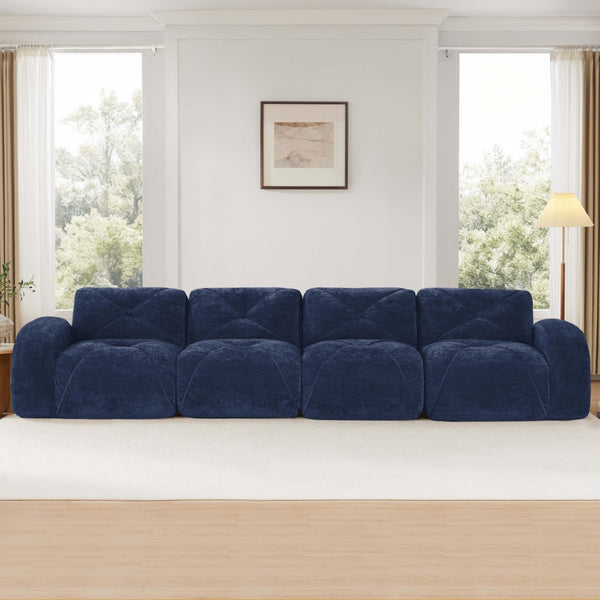 English Elm 140''soft Velvet Modular Cloud Sofa Tufted Plush Seating for Living Room or Home Theater Blue W714S01622