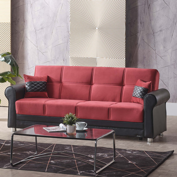 English Elm PrimeNest Ithara Collection Upholstered Convertible Sofabed with Storage, Click-Click Sleeper & Plush PU Padding Black,Burgundy B030P286487