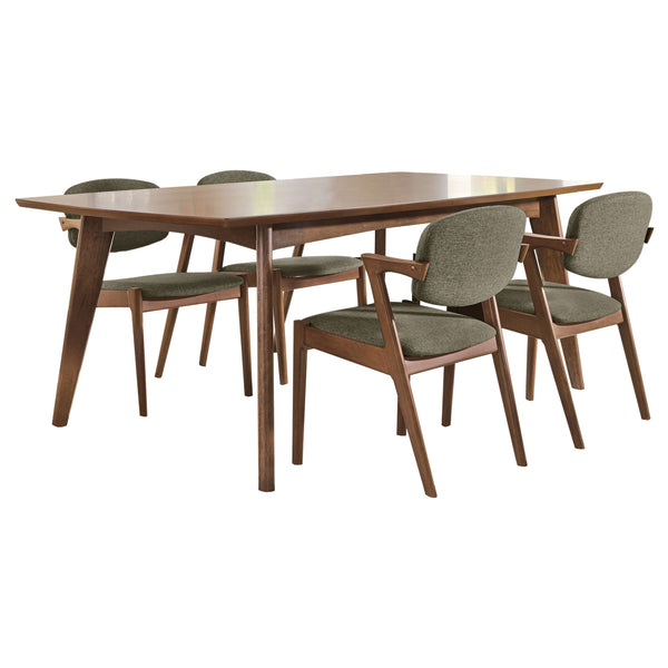 English Elm Marcella Mid-Century Dark Walnut 5-Pc Dining Set with Plush Upholstered Brown Chairs, Sleek Legs B062S00884