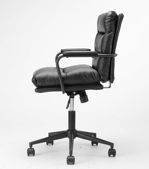 English Elm Black Black Leather Office Chair Mid Back PU Executive Desk Chair with Thick Cushion, Wheels, Arms, Durable Comfort, Easy Assembly B205P241911