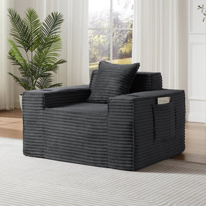 English Elm 1seater Corduroy Cloud Sofa Compact Pocket Spring Chair for Studio Apartment Office Dark Gray W3396P434746