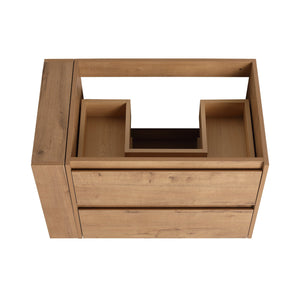 English Elm 30" Wall Mounting Bathroom Vanity Cabinet with Adjustable Side Shelf, Soft-Close 2/3 Drawers, Water-Resistant Plywood Imitative Oak W999P193004