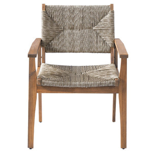 English Elm Durable Outdoor Dining Chairs Acacia Wood Handwoven Wicker Patio Set of Two Brown N770P345267D