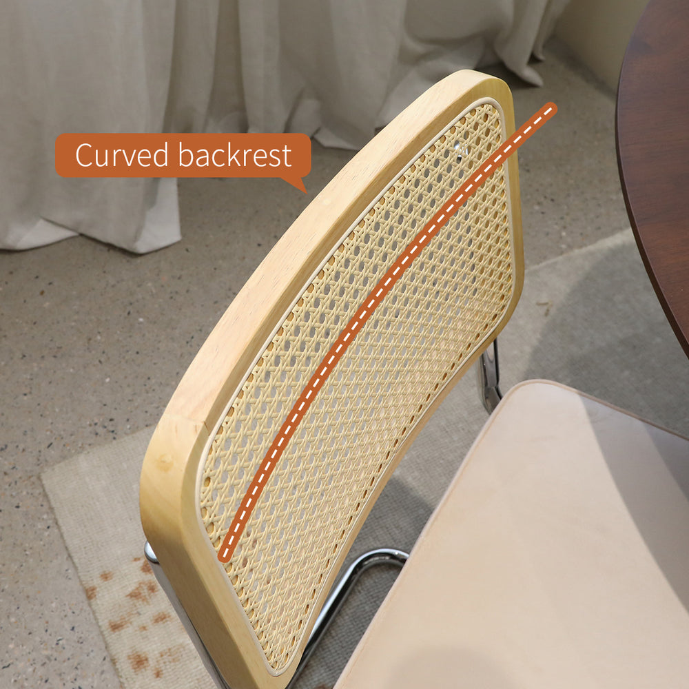 English Elm Dining Velvet Rattan Side Chairs Set of 2 with Chrome Cantilever Legs — Mid-Century Modern Upholstered Comfort in Champagne W2105P327593