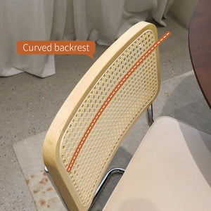 English Elm Dining Velvet Rattan Side Chairs Set of 2 with Chrome Cantilever Legs — Mid-Century Modern Upholstered Comfort in Champagne W2105P327593