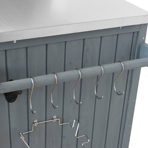 English Elm K&k Rolling Outdoor Kitchen Island Solid Fir Wood Stainless Steel Top Storage Cabinet Grey+Blue N707P370287G