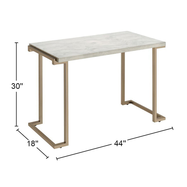 English Elm Faux Marble Top Sofa Table with Champagne Metal Base, Modern Open Return Design, Sleek Contemporary Accent B016P317152
