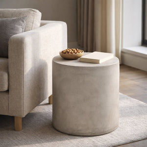English Elm Outdoor Mgo Concrete Cylinder Side Table Lightweight Patio Accent in Gray N773P387262G