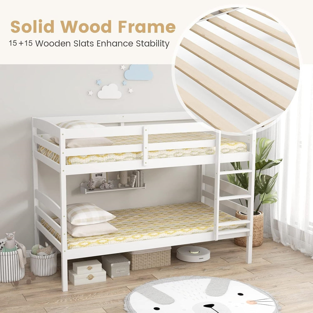 English Elm DFW Pine Bunk Bed Twin Over Twin with 11.8" Underbed Storage, Detachable Frames, High Guardrails, White W2301S00002