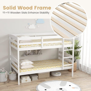 English Elm DFW Pine Bunk Bed Twin Over Twin with 11.8" Underbed Storage, Detachable Frames, High Guardrails, White W2301S00002