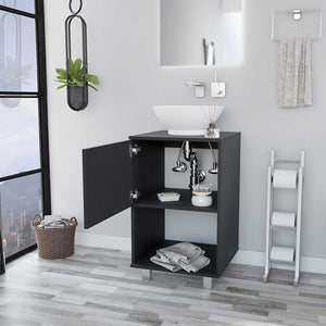 English Elm Malibu Black Single Bathroom Vanity Cabinet with Open Shelf, Particle Board, 12.24" Door, Easy Assemble B128S00071