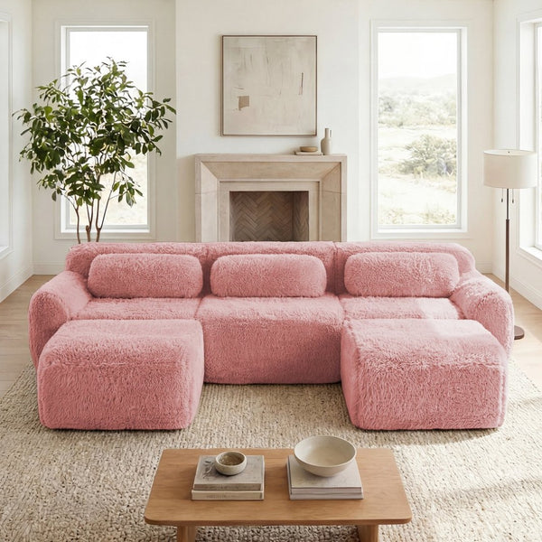 English Elm U-shaped Modular Sectional Sofa Plush Cloud Foam Boneless Build for Home Theater Lounging Pink W714S01560
