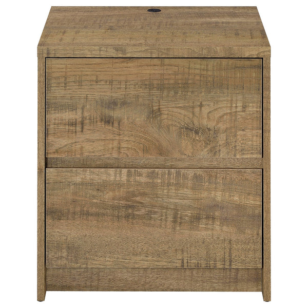 English Elm Geary Mango 2-Drawer Nightstand with LED Light, Dual Outlet, USB-A & USB-C Charging Ports, Compact Wood-Grain Storage B062P375561