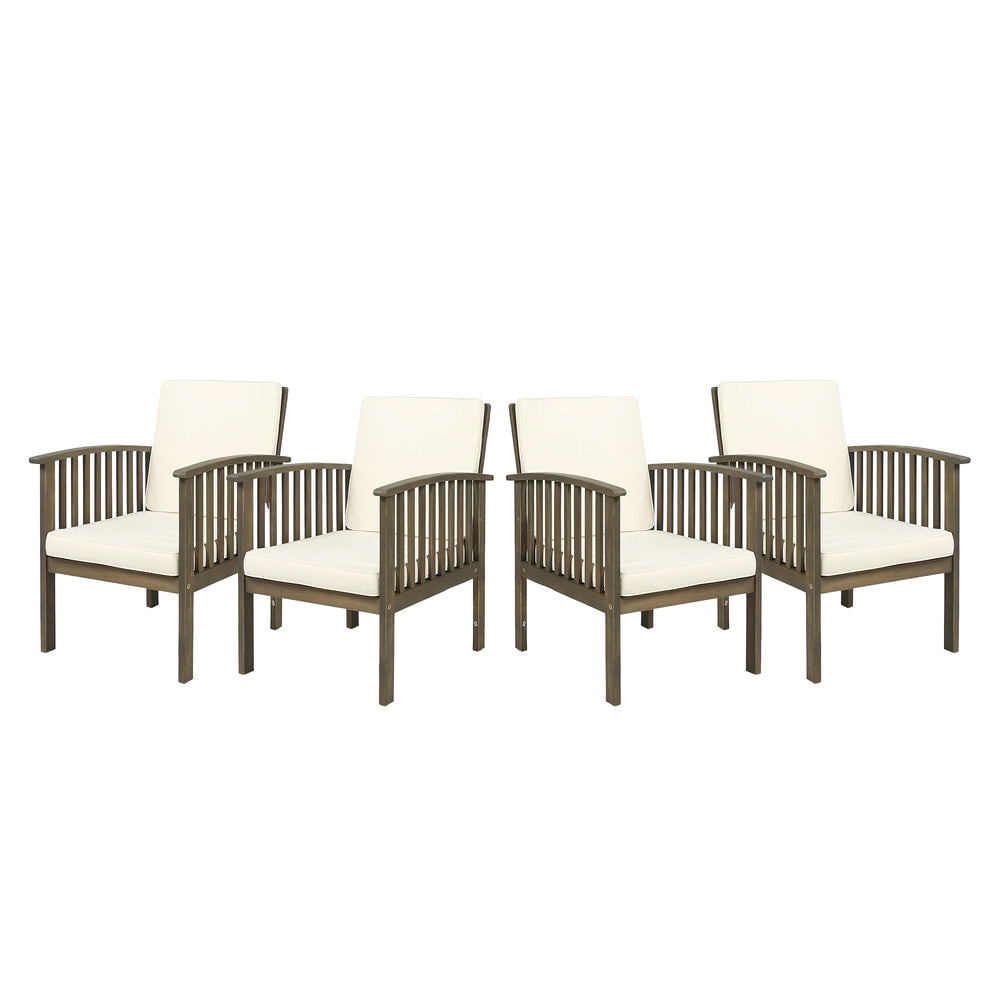 English Elm Christopher Knight Home® - Outdoor Acacia Wood Chairs Set of 4 with Cream Cushions – Weather-Resistant Grey Farmhouse Patio Seating 63513.00GRY004