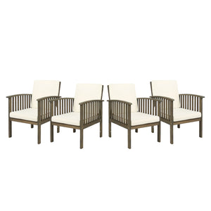 English Elm Christopher Knight Home® - Outdoor Acacia Wood Chairs Set of 4 with Cream Cushions – Weather-Resistant Grey Farmhouse Patio Seating 63513.00GRY004