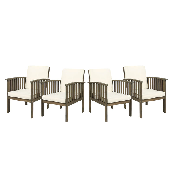 English Elm Christopher Knight Home® - Outdoor Acacia Wood Chairs Set of 4 with Cream Cushions – Weather-Resistant Grey Farmhouse Patio Seating 63513.00GRY004