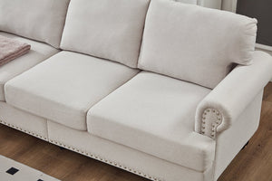 English Elm Modern Classic Living Room 2+3 Seater Sofa Set with Nailhead Trim, Removable Covers, Coil Springs, Hidden Storage Beige W1097S00173