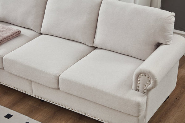 English Elm Modern Classic Living Room 2+3 Seater Sofa Set with Nailhead Trim, Removable Covers, Coil Springs, Hidden Storage Beige W1097S00173
