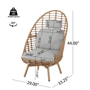 English Elm Christopher Knight Home® - Ellis Outdoor Wicker High-Back Swivel Lounge Chair with Teak Legs, 360° Pivot, Weatherproof Rattan & Cushions N775P271983B