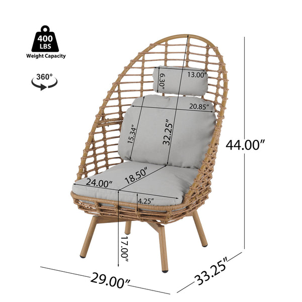 English Elm Christopher Knight Home® - Ellis Outdoor Wicker High-Back Swivel Lounge Chair with Teak Legs, 360° Pivot, Weatherproof Rattan & Cushions N775P271983B