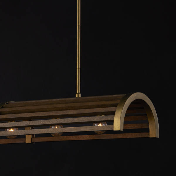 Woodbine Rectangular Modern Farmhouse Chandelier in Chestnut & Brass - Perfect for Kitchen Islands!
