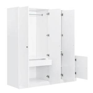 English Elm 4-Door Wardrobe with Full-Length Mirror, Dust-Proof Compartments, Shoe Door & Anti-Tip Safety Features White N820S00056K