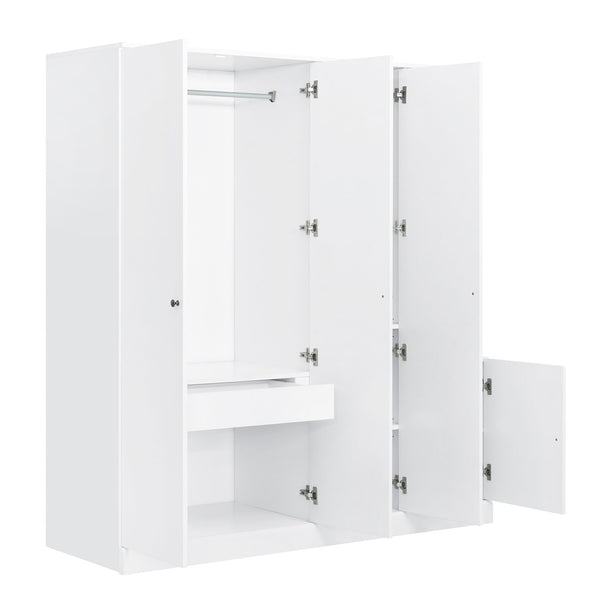 English Elm 4-Door Wardrobe with Full-Length Mirror, Dust-Proof Compartments, Shoe Door & Anti-Tip Safety Features White N820S00056K