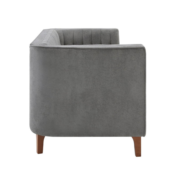 English Elm Modern Chenille Three Seater Sofa with Channel Tufted Back and Birch Wood Legs Grey N763S000100E