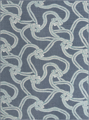 Unique Loom Outdoor Coastal Tethered Machine Made Solid Print Rug Navy Blue, Ivory/Gray/Green 9' 0" x 12' 2"