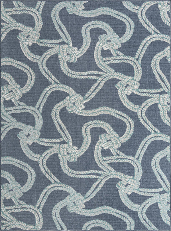 Unique Loom Outdoor Coastal Tethered Machine Made Solid Print Rug Navy Blue, Ivory/Gray/Green 9' 0" x 12' 2"
