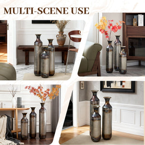 English Elm Floor Metal Vase Set - Modern Droplet-Shaped Decor With Gold Accents | 3-Piece Stylish Home Art W2796P290476