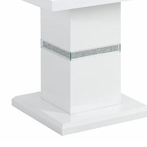 English Elm ARIYA White End Table with High Gloss Finish, Solid Wood & Glass Inlay, Contemporary Glitter Accent B201S00390