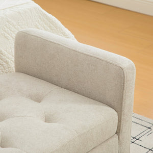 English Elm 58.27" Wide Napped Fabric Upholstered Storage Bench Rolled Armrest Caster Wheels Entryway Griege W3189P445991