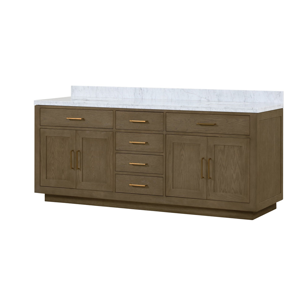 English Elm Grey Oak Double Bath Vanity 84" W X 22" D With Luxurious Carrara Marble Top & Soft-Close Drawers B2731P257860