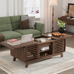 English Elm Coffee Table with Led Lighting Bluetooth Speaker Wireless Charging and Faux Marble Top T3773P419702